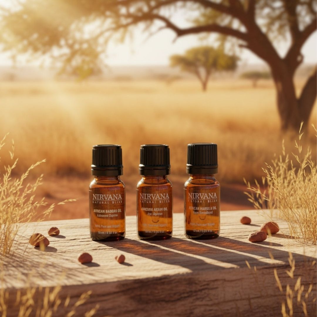 Nirvana Natural Bliss BAM Trio – Pure Baobab, Argan & Marula Oils (3-Piece African Botanical Skin & Hair Care Set)