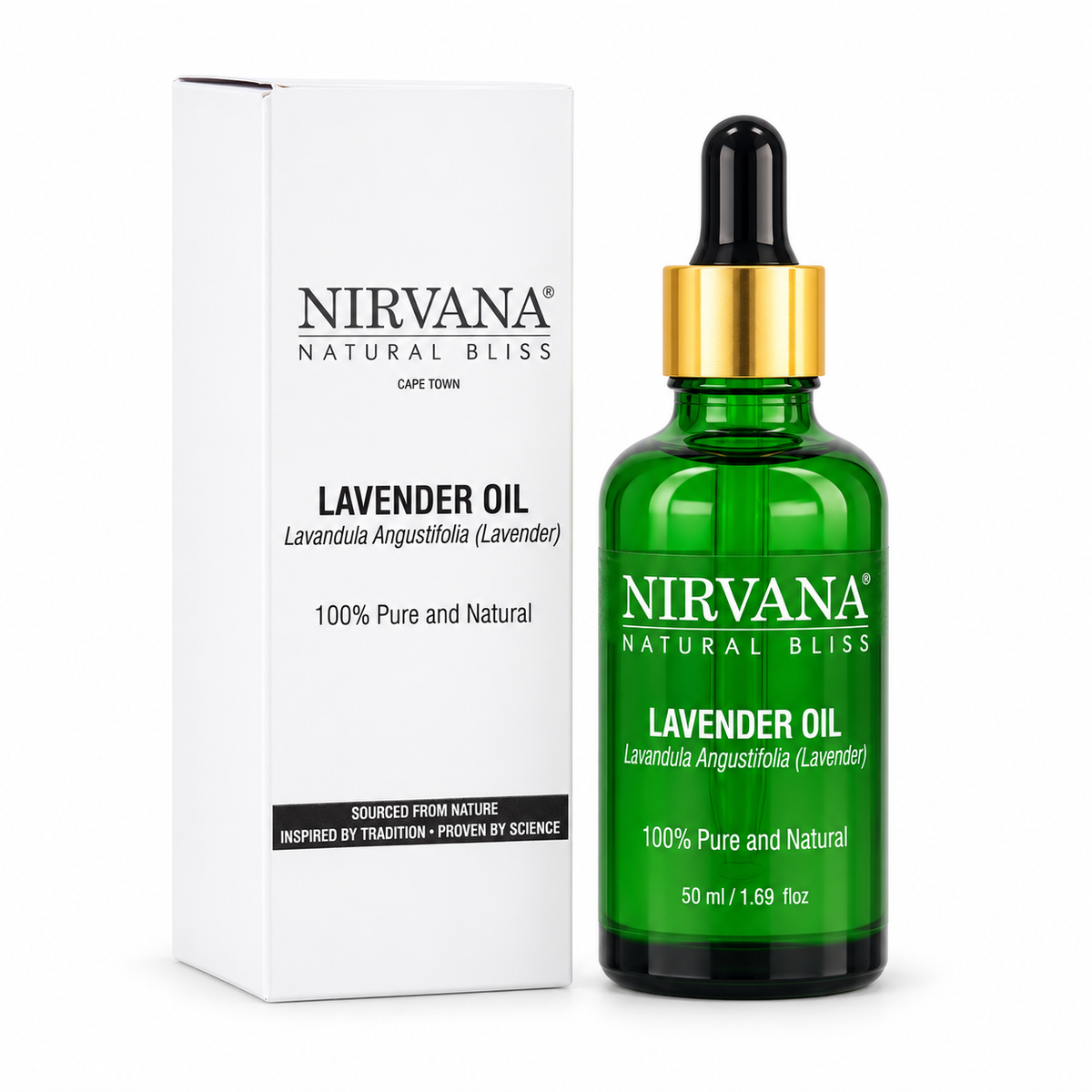 A green bottle with a gold pipette in 50ml of lavender 
