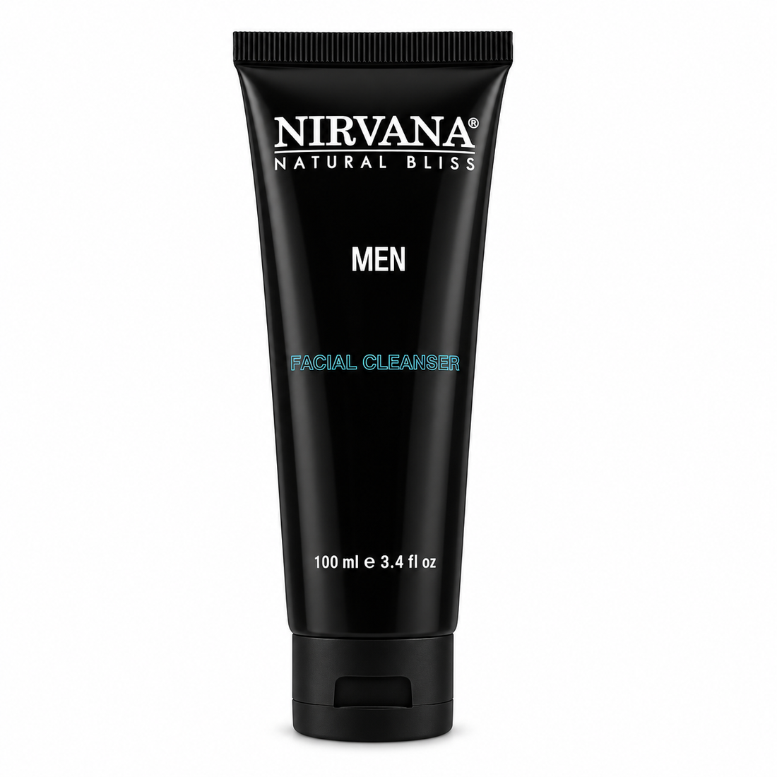 A black 100ml tube with Nirvana Natural Bliss Men’s  Facial Cleanser 