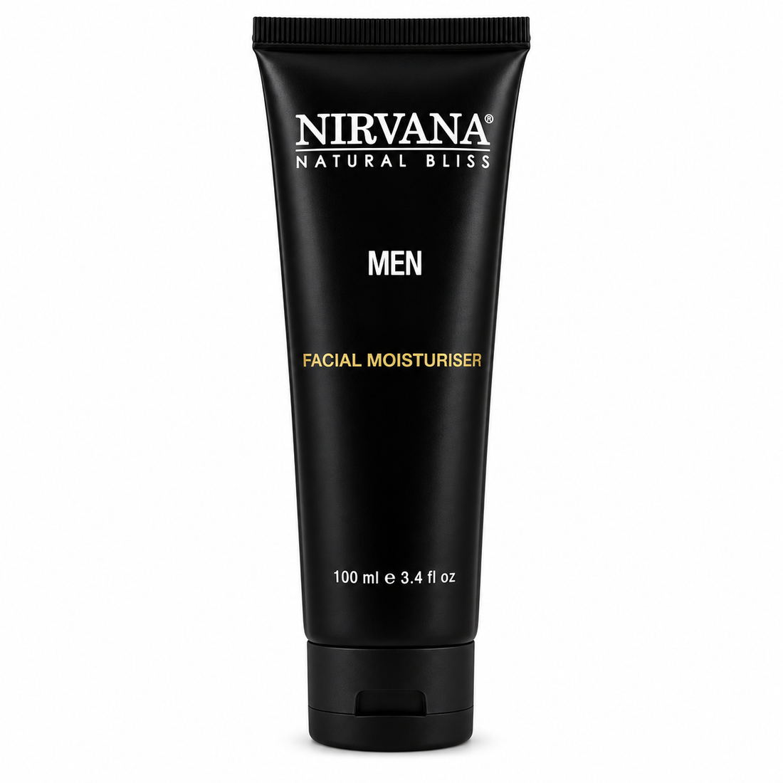 A black 100ml tube with Nirvana Natural Bliss Facial Moisturiser 