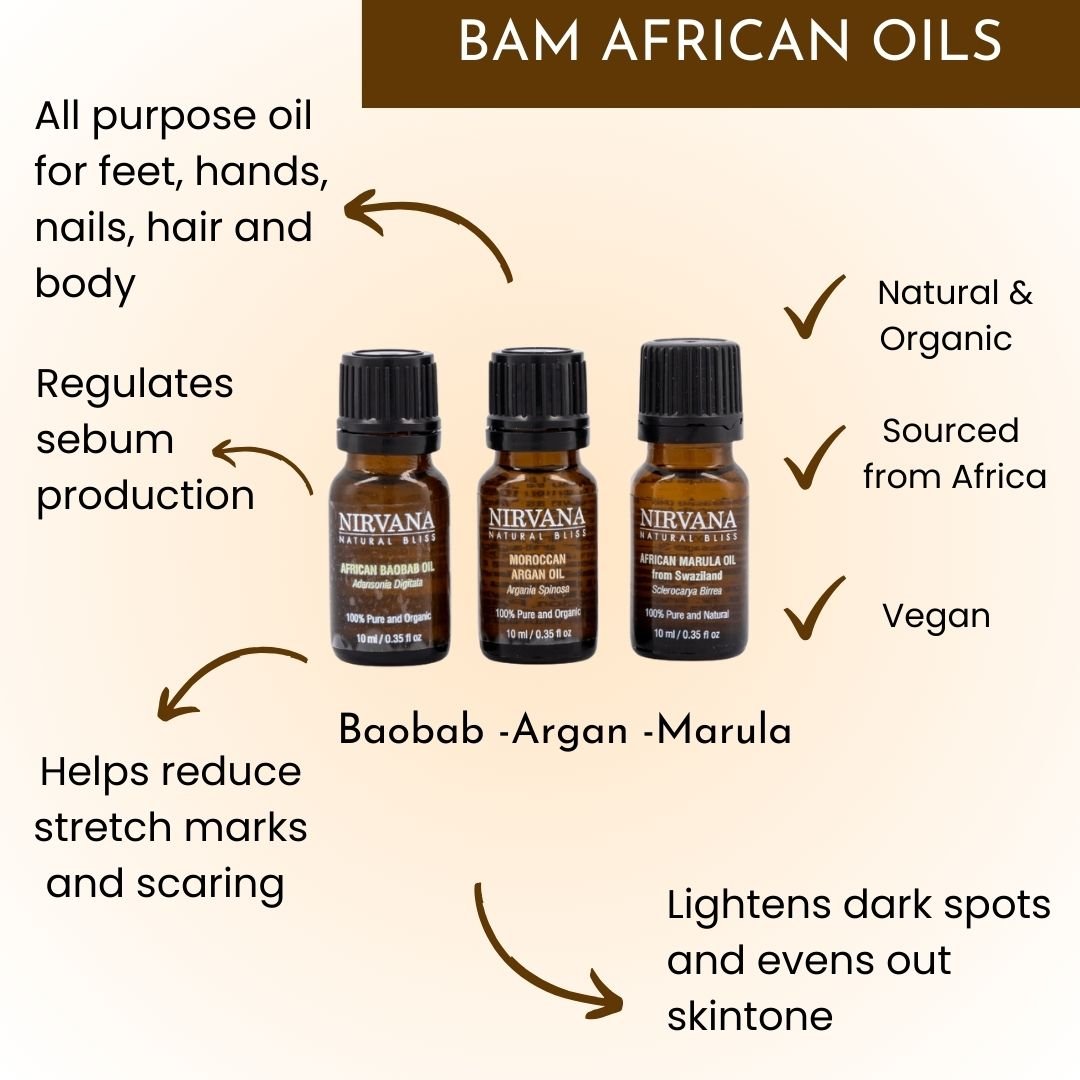 Baobab Argan Marula (BAM) African oils - Nirvana Natural Bliss Luxury Skincare