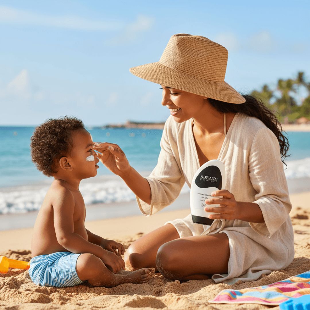 Nirvana Natural Bliss mineral sunscreen bottle on a white background